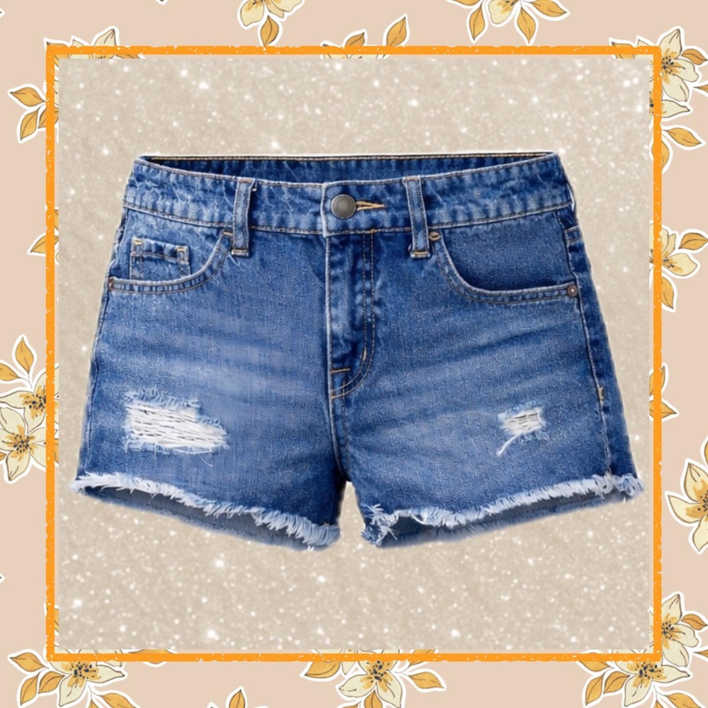 Retro Mossimo High Rise Distressed Denim Shorts Size 2 W26 Raw Hem Summer Shorts